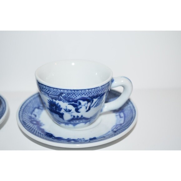 Vtg Blue Willow Demitasse Cup & Saucer blue & white set of 2 Love Birds - Picture 3 of 10